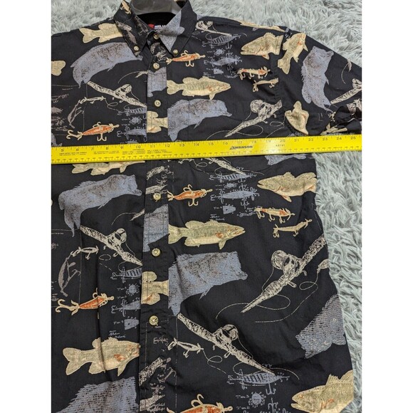 Reel Legends Fishing Lure Fish Button Down Shirt Mens Size Large Hawaiian Cotton - Picture 6 of 9